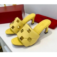 Luxury Valentino Roman Stud Heel Sandals 5.5cm in Quilted Nappa Lambskin 012619 Yellow 2021