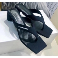 Top Quality Balenciaga Double Square 60mm Open Back Sandal in Black Fabric 060402