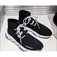Charming Balenciaga Speed Knit Sock Lace-up Boot Sneaker 082714 Black