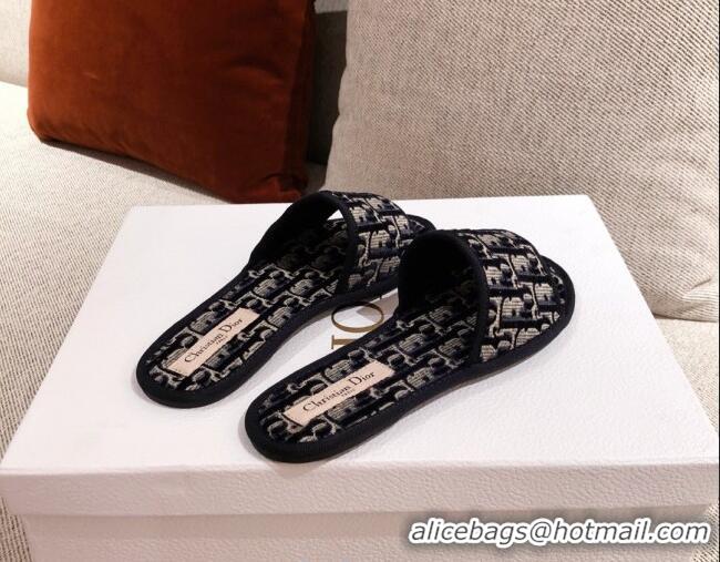 Good Product Dior Homey Slipper Sandals in Blue Oblique Embroidery 122333