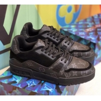 Luxury Louis Vuitton Men's LV Trainer Sneakers 1A812O Black Monogram Canvas