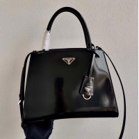 Discount Prada Brushed leather handbag 1BA321 black