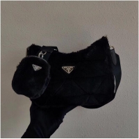 Trendy Design Prada Mink hair shoulder bag 1BC151M black