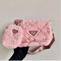 Buy Discount Prada Mink hair shoulder bag 1BC292M pink