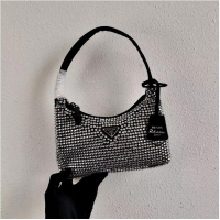 Best Price Prada Satin mini-bag with artificial crystals 1BE515Z black