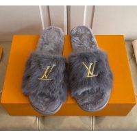Trendy Design Louis Vuitton LV Embroidered Mink Fur Homey Mules 111246 Grey