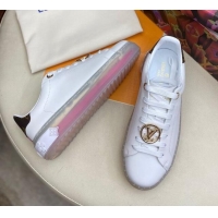 Good Looking Louis Vuitton Time Out White Leather Sneakers 1A8NFV Pink