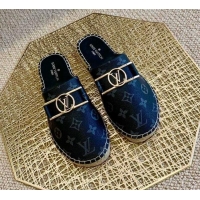 Good Quality Louis Vuitton Monogram Canvas Espadrille Slide Sandals with Rectangle LV Buckle 011104 Black