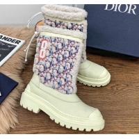 Top Quality Dior Mid-High Tied Boots in Calfskin and Oblique Embroidery Shearling Wool 111401 White