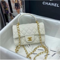 Unique Style CHANEL mini flap bag with top handle AS2431 White