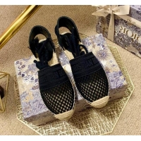 Super Quality Dior Granville Espadrilles with Laces in Black Mesh Embroidery 122233