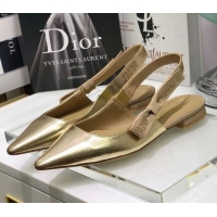 Top Quality Dior J'Adior Slingback Ballerina Flat in Gold Metallic Leather 031135
