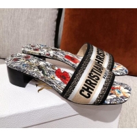 Lowest Price Dior Dway Heel Slide Sandals 5cm in Multicolor Mille Fleurs Embroidery 031169