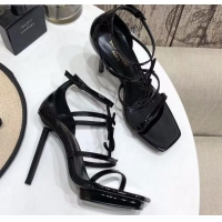 Good Quality Saint Laurent Patent Leather YSL Platform High-Heel Sandals All Black 122102