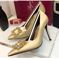 Good Quality Roger Vivier Silk Flower Strass Pumps With 10cm Heel Champagne 052606