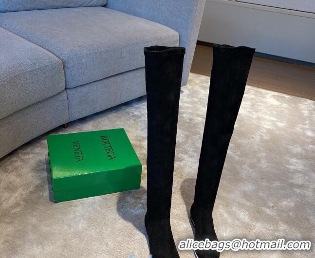 Most Popular Bottega Veneta Suede Over Knee High Boots with White Stripe 102208 Black