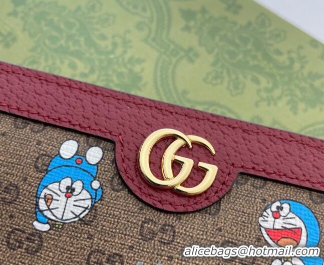 Unique Style Doraemon x Gucci GG Canvas Zip Around Wallet 647787 Beige/Red 2021