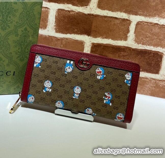 Unique Style Doraemon x Gucci GG Canvas Zip Around Wallet 647787 Beige/Red 2021