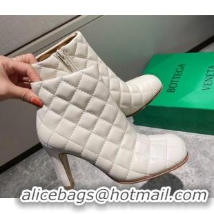 Top Grade Bottega Veneta Quilted Lambskin Square Heel Short Boots 102226 White