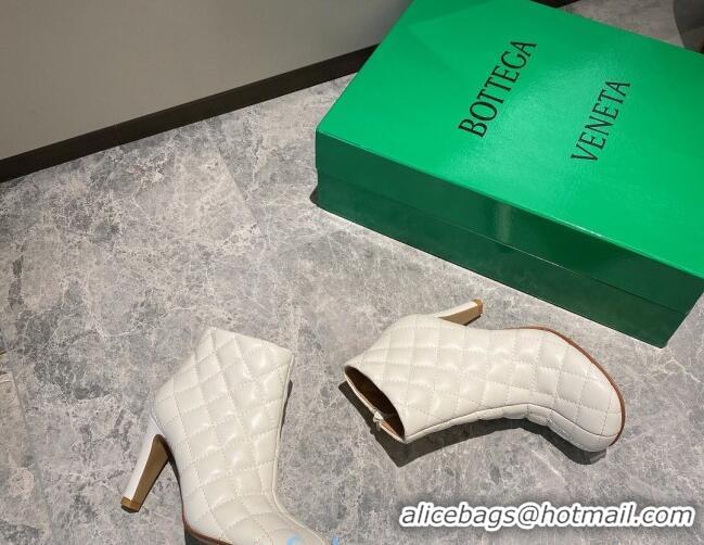 Top Grade Bottega Veneta Quilted Lambskin Square Heel Short Boots 102226 White
