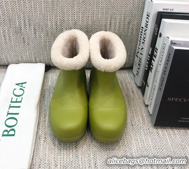 Top Quality Bottega Veneta The Puddle Rubber Wool Short Boots 120388 Green