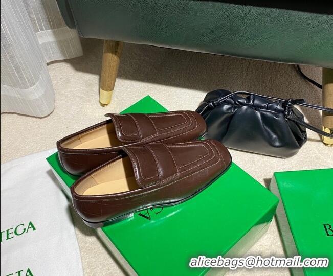 New Design Bottega Veneta Loafers in White Crocodile Calfskin 121909 Brown