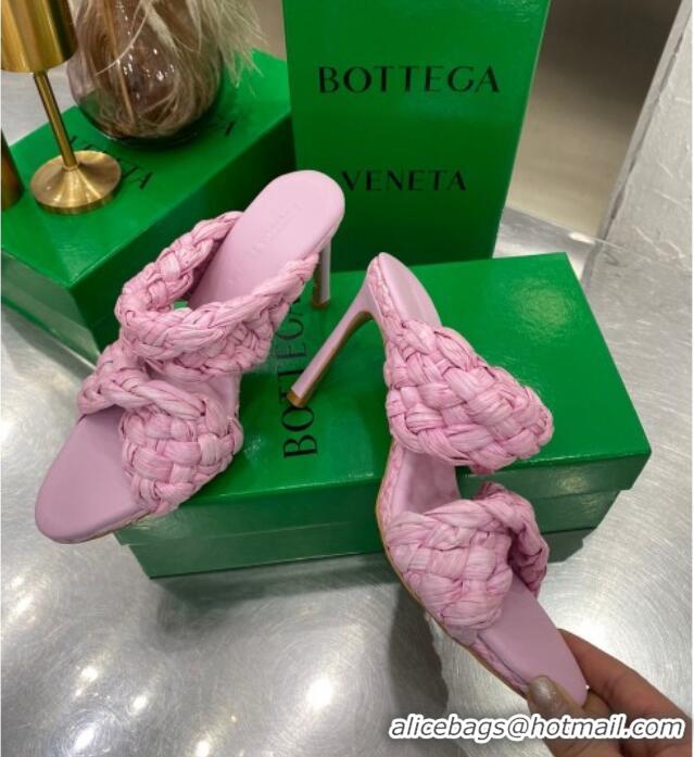 New Style Bottega Veneta The Curve Raffia Heel Sandals 9.5cm 030910 Blossom Pink