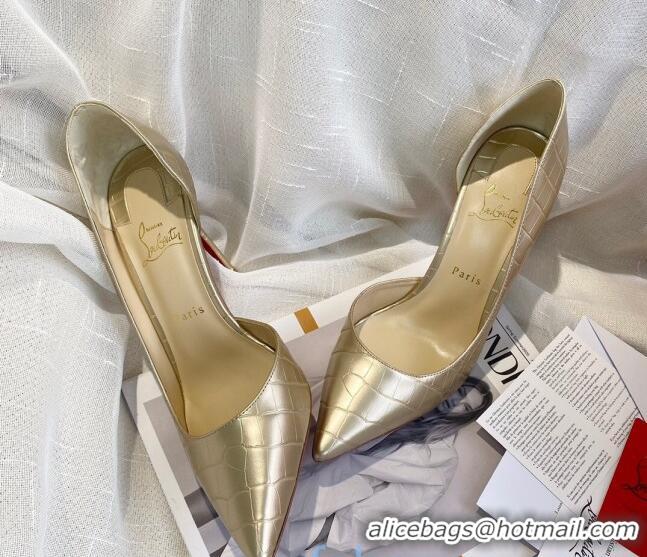 Most Popular Christian Louboutin Stone Embossed Calfskin 8.5cm Pumps 030819 Gold