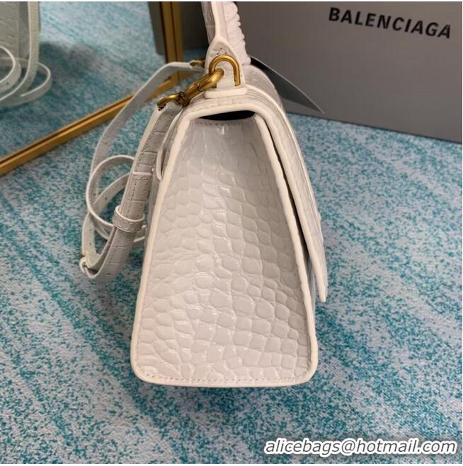 Most Popular Balenciaga HOURGLASS SMALL TOP HANDLE BAG crocodile embossed calfskin B108895E white