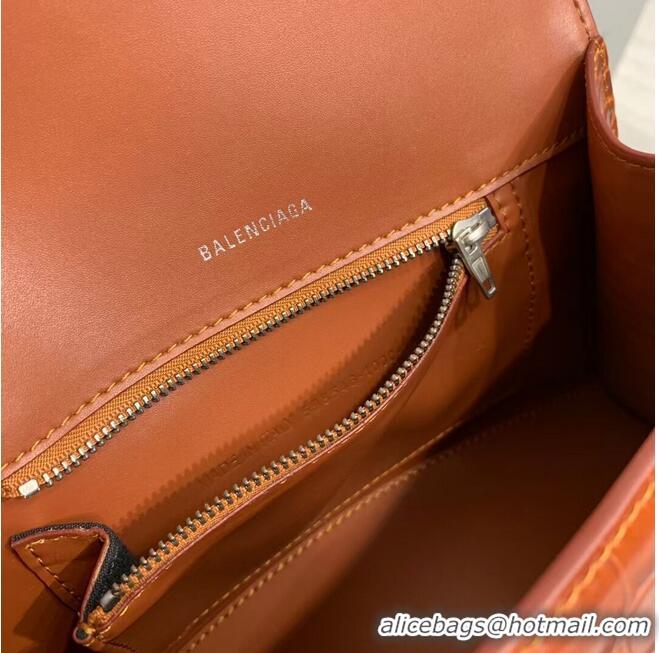 Top Quality Balenciaga HOURGLASS SMALL TOP HANDLE BAG crocodile embossed calfskin B108895E brown