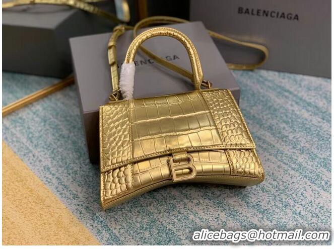 Good Taste Balenciaga HOURGLASS SMALL TOP HANDLE BAG crocodile embossed calfskin B108895E gold