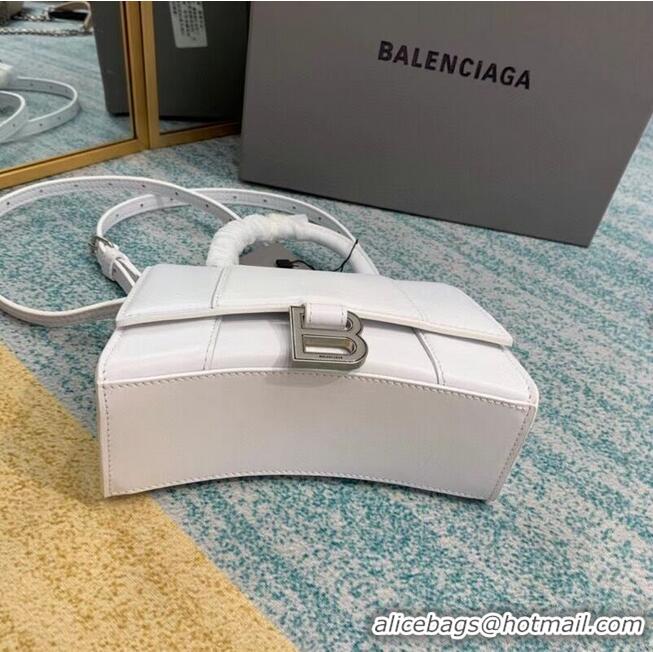 Promotional Balenciaga Hourglass XS Top Handle Bag shiny box calfskin 28331 white