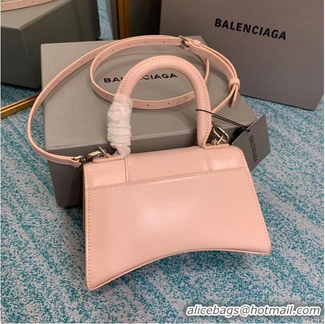 Top Design Balenciaga Hourglass XS Top Handle Bag shiny box calfskin 28331 LIGHT ROSE