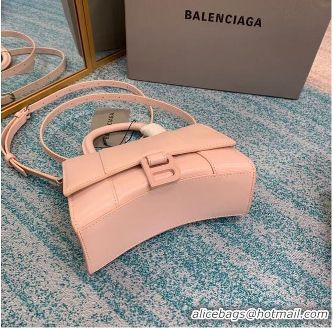 Top Design Balenciaga Hourglass XS Top Handle Bag shiny box calfskin 28331 LIGHT ROSE