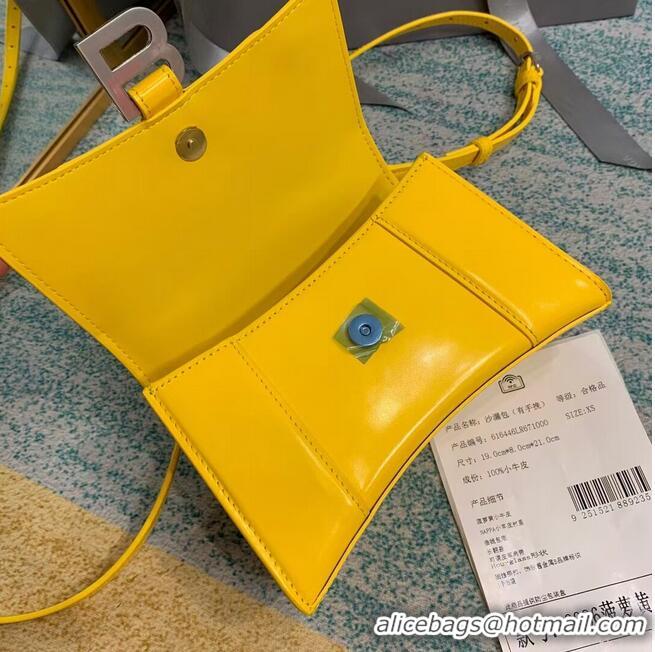 Promotional Balenciaga Hourglass XS Top Handle Bag shiny box calfskin 28331 yellow