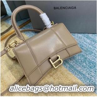 Grade Quality Balenciaga Hourglass XS Top Handle Bag shiny box calfskin 28331 apricot