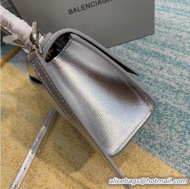 Luxury Cheap Balenciaga Hourglass XS Top Handle Bag shiny box calfskin 28331 silver