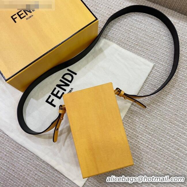 Unique Grade Fendi Wood and Leather Vertical Box Mini Bag FD1956 Yellow 2021