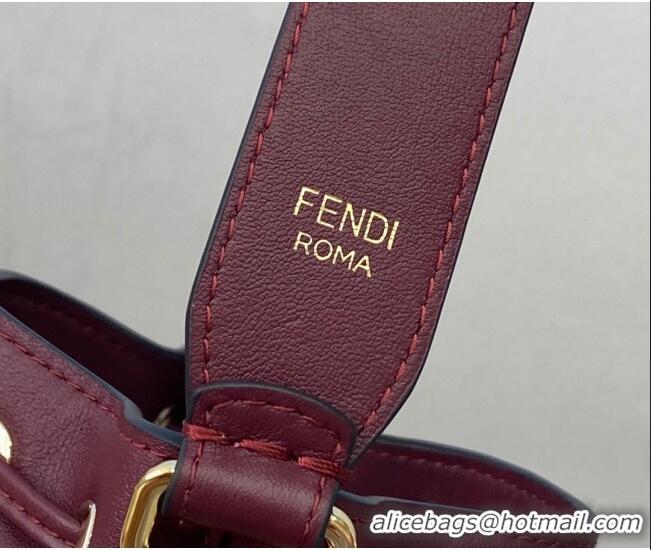 Pretty Style Fendi Raffia Mon Tresor Mini Bucket Bag FD2006 Burgundy 2021