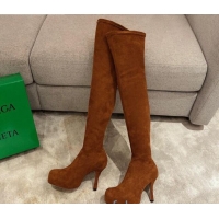 Discount Design Bottega Veneta BV Bold Suede Over Knee Platform High Heel Boots 102215 Tan Brown