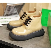 Most Popular Bottega Veneta Shiny Leather Short Boots in Oversize Sole 102234 Apricot