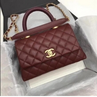 Good Taste Chanel Classic Top Handle Bag Wine Cannage Pattern A92290 Gold