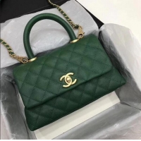 Unique Grade Chanel Classic Top Handle Bag Green Cannage Pattern A92290 Gold