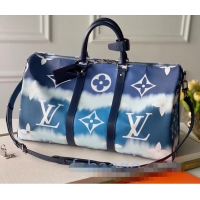 New Style Louis Vuitton LV Escale Keepall Bandoulière 50 Travel Bag M45117 Blue 2020