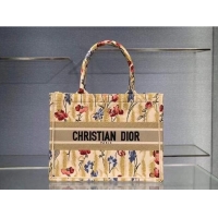 Discount SMALL DIOR BOOK TOTE Beige Multicolor Dior Hibiscus Metallic Thread Embroidery M1296