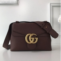 Top Design Gucci GG Marmont Leather Shoulder Bag 401173 Coffee Brown 2021