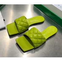 Cute Bottega Veneta Quilted Leather Square Toe Flat Slides Padded Sandals 010719 Kiwi Green
