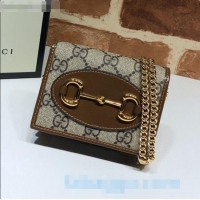 Cheapest Gucci GG Canvas Card Case Wallet With Chain WOC 623180 Brown 2020