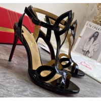 Discount Christian Louboutin Patent Leather Strap Sandals 10cm 030833 Black