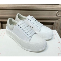 Best Product Alexander Mcqueen Deck Cotton Canvas Lace Up Sneakers 010637 White/Grey